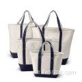 Natural Navy Beach Open Top Boat Tote Canvas Bag